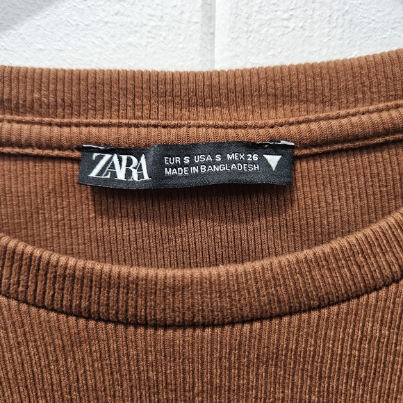 Zara Copper Brown Ribbed Side Tie Short Sleeves Mini Dress Size Small - Picture 5 of 9